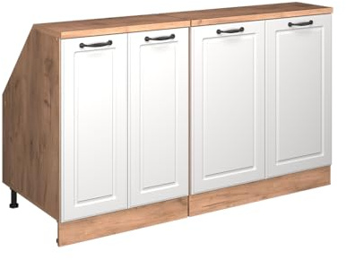 Vicco Küchenschrank für Dachschrägen R-Line, Weiß Landhaus, 140 cm 2er Set Schrankkorpuss 60 cm Tiefe, geeignet für schräge Wände und Variable Küchenmontage