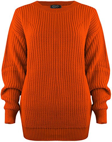 SA Fashions® Oversized New Ladies Womens Chunky Baggy Jumper Knitted Sweater Thick Top S-XL 8-18 (M/L (12-14), Orange)