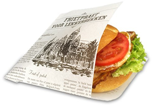 1000 Snacktüten Snacktaschen/Dönertaschen, To Go-Snackbeutel, Sandwich Taschen weiß, 2-seitig offen, Perga-Ersatz - Zeitungsmotiv Lekkerbekken