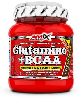 AMIX - Bcaa Glutamina - 530 Gramos - Complemento Alimenticio de Glutamina en Polvo - Reduce el Catabolismo Muscular - Óptimo para Deportistas - Sabor Cola - Aminoácidos Ramificados