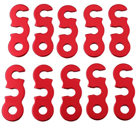 Hebilla de Cuerda de Viento de Tienda, 10Pcs Hebillas de Cuerda de Viento de Tienda de Campaña Tensores Antideslizante Aleación de Aluminio Ajustadores Guyline para CAM Senderismo(Trompette Rojo)