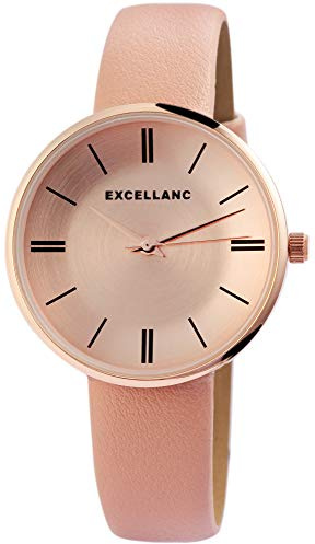 Excellanc Damen - Uhr Lederimitationsarmband Metall Analog Quarz 1900159 (Rosa)