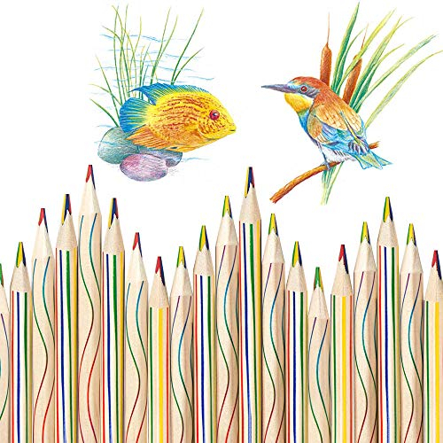 EMAGEREN 30 Stücke Regenbogenstift 4 in 1 Zeichnung Bleistift Regenbogen Buntstift Set Regenbogenfarben Buntstift Zauberstift Farbstift aus Holz Mehrfarbig für Kunst Zeichnung, Färbung und Skizzieren