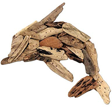 SEESTERN Treibholz Deko mit Delphin (33 cm) Motiv Wanddeko Driftwood Holzdeko /FBA_1323