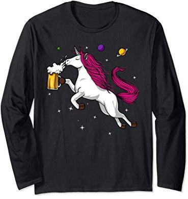 Licorne Boit de la Bière Animal Drôle Fête Party Femmes Manche Longue