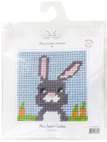 Kit Canevas Complet Mon Lapin Cookie 15 x 15 Enfant Gros Trous