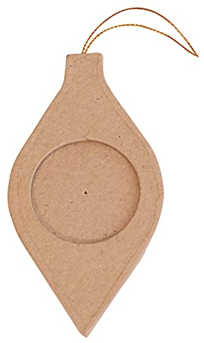 Décopatch NO051C - Tannenbaumkugel aus Pappmaché, Rahmen lang zum Aufhängen 12,5cm, für Weihnachtsbaum, einfach zum Verzieren, Kartonbraun, 1 Stück