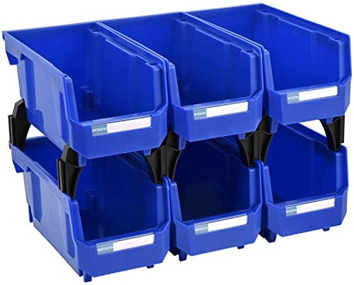 AERCANA Wall Mounted Hanging Bins Plastic Stackable Storage Bins Parts Storage Organizer Garage Storage Bins for long parts(Blue, L10.6 inch*W5.5 inch*H5 inch)