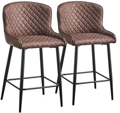 CLIPOP Barstool Set of 2 Faux Leather Kitchen Stools with High Backs and Metal Legs, Breakfast Bar Stools for Pub Counter