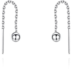 Durchzieher Ohrringe Sterling Silber 925 mit 4mm Kugel Hängend Kurz Kette Ohrhänger für Damen