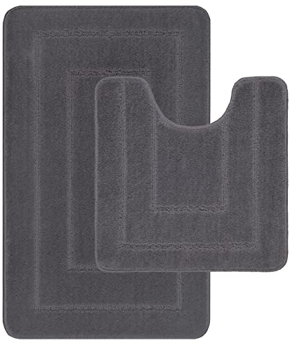 Lifestyle comfort ltd LSC Non Slip Bath Mat 2 Piece Ichra Extra Soft Water Absorbent Bathroom Mats 100% Polypropylene Pedestal Bath Rug Shower Bath Mat Bathroom Rug for Toilet (CHARCOAL)