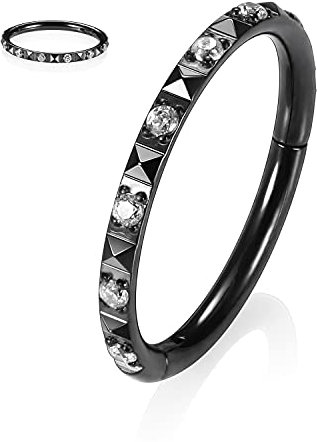 16G Higned Segment Clicker Ring Conch Creolen Knorpelohrringe Chirurgenstahl 316L Nahtlose Nasenring Creolen Schwarze Helix Tragus Lip Lobe Creolen Septum Daith Piercing Schmuck 8mm mit CZ Pyramide