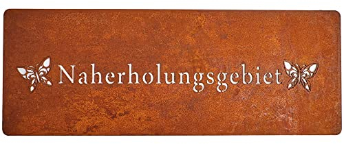 matches21 Schild Metall NAHERHOLUNGSGEBIET Rostoptik rechteckig zum Aufhängen und hinstellen Gartendeko 1 STK 40x15 cm