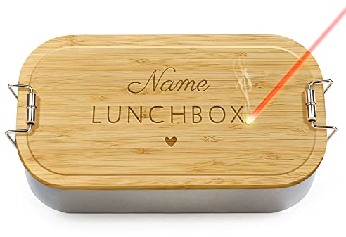 PR Print Royal Brotdose mit Gravur selbst gestalten - Lunchbox - mit Name Personalisieren - Geschenk Familie, Freunde, Geburtstag, Schule, Camping - Lunchbox, Holzdeckel, BPA-frei, 600 ml