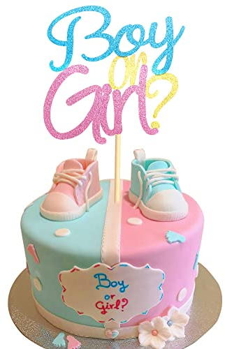 Arthsdite Décoration de gâteau garçon ou fille à paillettes bleues et roses pour fête prénatale, révélation du sexe