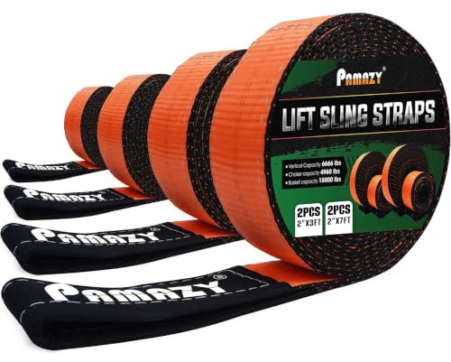 2PCS 2”x3FT & 2PCS 2”x7FT Supper Sturdy Lift Sling Straps, 18800 Pound Capacity Heavy Duty Eye-Eye Nylon Strap for Hoist, 2-Ply Polyester Rigging Straps, Tree Saver Recovery Straps Web Sling