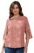 GRACE KARIN Camicetta Donna Maniche 3/4 Scollo Rotondo Tinta Unita Larga per Estivo Primavera Rosa Fiori Pizzo L