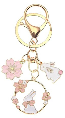 Fuqimanman2020 Nette Metall Kaninchen Schlüsselanhänger Rosa Rot Tropfen Öl Kirschblüte Kaninchen Schlüsselanhänger für Frauen Mädchen Geschenk, A, 1