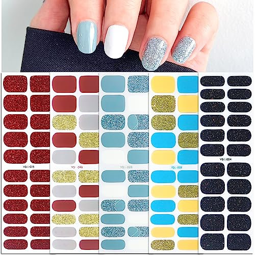 Gel Nail Stickers 5 Hojas 110 Uñas de Gel Stickers Nail Art Pegatinas para Uñas Adhesivas con Lima de Uñas y Limpieza Decoracion Uñas para Niñas Mujeres Aficionados a la Manicura