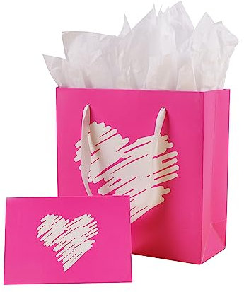 ysmile Kleine Geschenktüte mit Seidenpapier für Mädchen, Frauen, Mutter, Jahrestag, Geburtstag, Party, Babyparty, 19,8 cm, rosa Herz