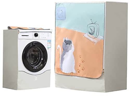Highdi Washing Machine Cover Waterproof, Washing Machine Covers Indoor with Zipper Sunscreen & Dustproof Washer Protection (M-Capacity 8-10kg,Grey cat)