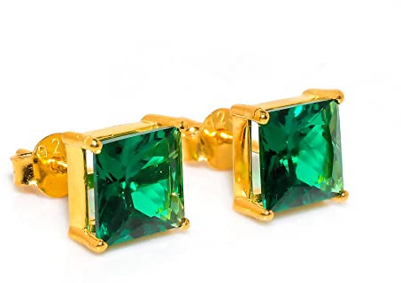 925 Argent Sterling Mini Clous Oreille Manchette Boucles D'Oreilles Pierre Précieuse Émeraude Clou pour Filles & Femme Pierre de Naissance Clous D'Oreilles 7x7 MM