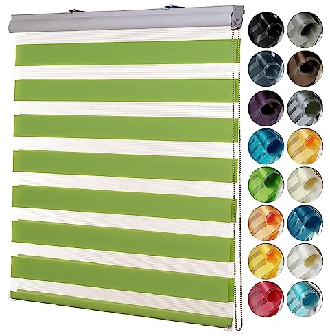 Lamellenvorhang Jalousie Jalousette 100 x 250 cm Doppelter Stoff, durchscheinend Fenster Rollo Fensterjalousie Montage-Teile inklusive für Fenster und Türen, Grün