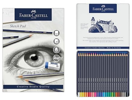 Faber-Castell Goldfaber, Colour Pencil Set, Tin of 24 & Sketch Pad, A5, Gummed Paper Pad 100gsm, 50 Sheets, Art, Drawing, Sketching, Artist Supplies