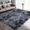 Tinyboy-hbq Teppiche Flausching Wohnzimmer Teppiche Shaggy Schlafzimmer Waschbarer Weiche Teppich Bequeme ​für Wohnkultur (Grau Schwarz, 140 x 200 cm)
