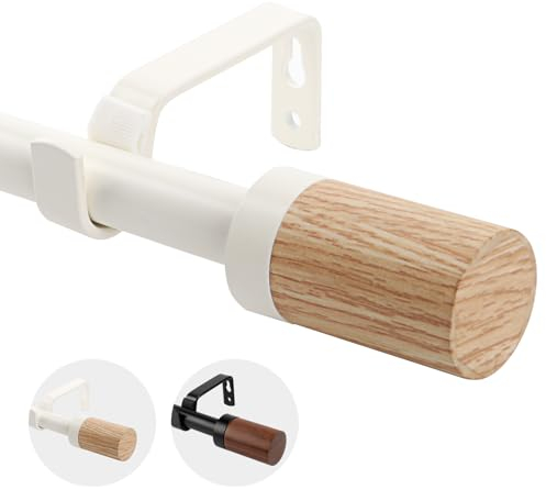 Gardinenstange ausziehbar, Dia 16/19 mm, Verstellbare Gardinenstange aus Metall mit Holzmaserung Endstücke für Ösenvorhänge, Elegante Moderne Dekostange, schwarz (weiß, 120-210CM)