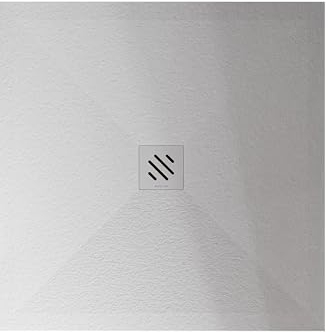 BERNSTEIN Duschtasse 80x80cm, Flache Bauhöhe, Duschwanne Vireo aus Mineralguss mit Stein Optik, Anti-Rutsch Duschbecken in Weiß matt, Mineralguss-Duschwanne komplett inkl. Ablaufgarnitur