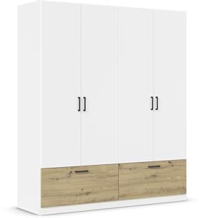 Rauch Möbel BARI, Kleiderschrank, Farbe Weiß/Eiche Artisan, Breite 181 cm | Schrank, 4-türig, 2 Schubladen, für Schlafzimmer, Kinderzimmer, Babyzimmer, Homeoffice, Garderobe, Flur
