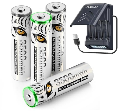 Mspalocell 3500mWh 1.5V Lithium AA Rechargeable Batteries With Quick Charger - Built-in USB Cable, LCD Intelligent Charger for 1.2V Ni-MH/1.5V Lithium Batteries (4 Pieces)