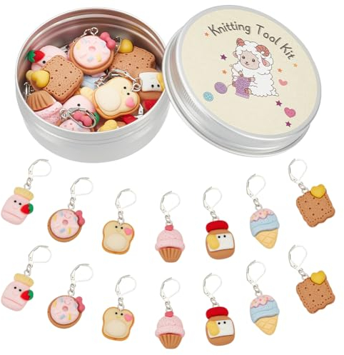 PLIGREAT 14 Stück niedliche Toast und Erdnussbutter Maschenmarkierer Stricken Verriegeln Häkelmarkieren Weben Quilten Nähen Werkzeug DIY Ohrringe Halskette Handwerk Schmuck Zubehör für Oma Mama