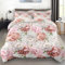 Pamnest Comforter Set Full Size, Floral Botanical Flower Soft 3 Pcs Bedding for Kids and Adults, Peony Vintage Red Rose Comforter Set with Pillowcase, for Bedroom Bed Decor
