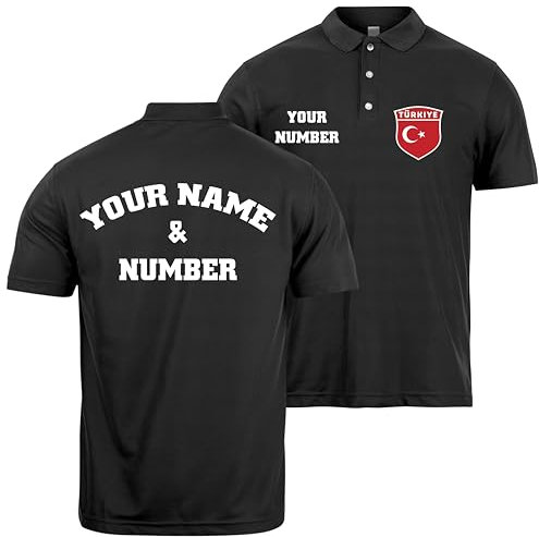 lepni.me Türkei-Fußball-Poloshirt für Herren mit Namen und Nummer | Türkische Flagge Abzeichen, Personalisiertes Trikot | Europameisterschaft (M Schwarz Mehrfarben)