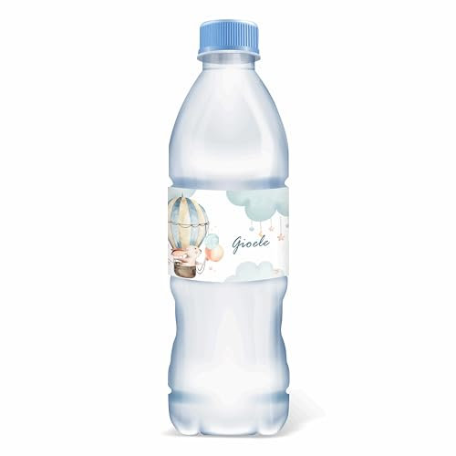 FERDINANDO FAMA' 32 Etichette per Bottiglie d'Acqua Battesimo, Adesivi Personalizzati con Decorazioni per Bottiglie Nascita e Feste pz 32 (mongolfiera bambino)