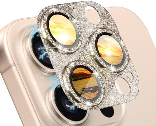 WoPail Camera Lens Protector for iPhone 16 Pro/iPhone 16 Pro Max, Camera Lens Protectors Bling Glitter Tempered Glass Cover, HD Clear, Anti Scratch Camera Cover for iPhone 16 Pro/16 Pro Max - Gold