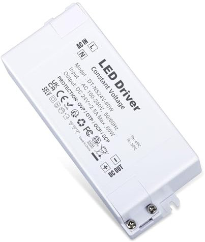 YAYZA! LED Trafo 24V 60W, LED Transformator 230V auf 24V DC Netzteil, IP44 LED Driver, Konstantspannungs Treiber für Streifen Lampen G4, MR11, GU5.3, MR16