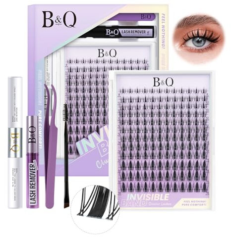 B&Q Lashes Extension Set 144PCS Unsichtbares Band Manga Lash Extension Set 8-16MIX Unsichtbare Wimpern Extensions Set 7 tage halt Fairy Style C curl Lazy Girl Wimpern extension Set(Fairy 8-16mix)