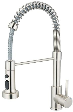 MILOT Kitchen Sink Mixer Tap, Spring Faucet with Pull Down Sprayer, 2 Spray Mode High Arc Swivel 360, Brass Single Lever Pull Out Kitchen Tap, Stainless Steel