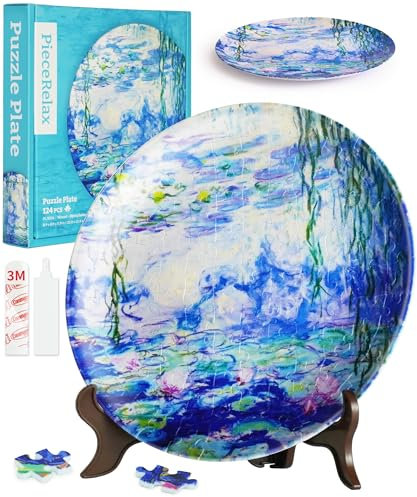 PieceRelax 3D Puzzle Plate 124 Pieces - Monet - Nympheas, Decorative Jigsaw for Home & Gift [PL1006]