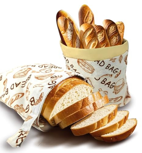 2 Pack Reusable Beeswax Food Wraps Bread Bags for Homemade Bread Loaf, Food Storage Containers, Organic Cotton XL Sourdough Beeswax Bread Bag Supplies Sandwich Wrapper, Sustainable, Fresh Keeping