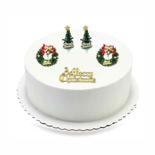 Christmas Cake Toppers Uk Cupcake Yule Log Muffin Decorations Xmas Topper Non Edible Traditional Desserts 1 Merry Christmas Sign 2 Christmas Trees 2 Cake Toppers Ornaments Tumblin Party Supplie (5pc)