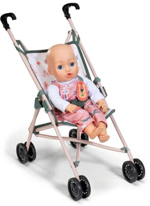 BABY born Buggy Faltbarer Puppenwagen mit Gurt zum Anschnallen, apricotfarben mit Doppelrädern für 36cm und 43cm Puppen, 838327 Zapf Creation