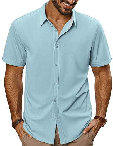 PJ PAUL JONES Mens Shirts Short Sleeve Dress Shirt Casual Shirts Stretch Shirt Business Formal Shirt Mint Green L