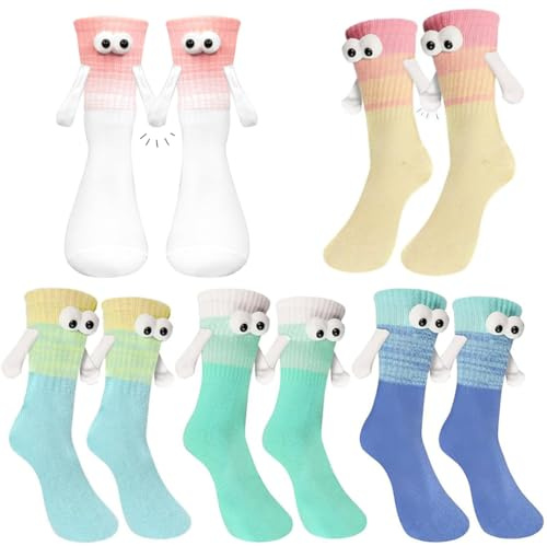 PYEUIFT 5 Stück Lustige magnetische Socken, 3D-Magnetsocken, Hand in Hand Friendship Socks, Magnet Socks Damen Herren (9)