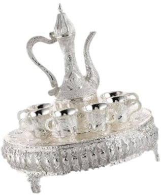 KESOTO Set Brocca da Vino E Bicchiere in Metallo, Teiera E Vassoio da tè, Tazza in Metallo per, Argent