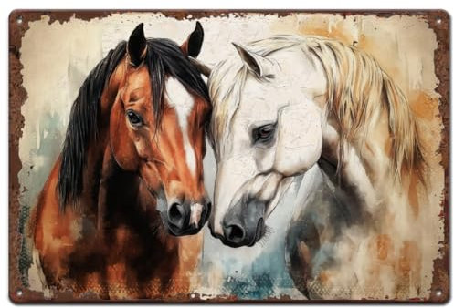 SUPERDANT Letrero de metal con diseño de caballo estilo pintura al óleo letreros de estaño vintage con diseño de caballo arte de pared vintage divertido para casa de campo sala de estar 20x30CM