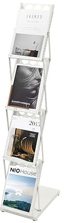 KOLHGNSE Prospektständer Faltbar, 4 Ebenen Weiß Faltbarer Prospektständer A4 Katalogständer Broschürenständer Zeitschriftenregal Katalog Literaturständer Regal